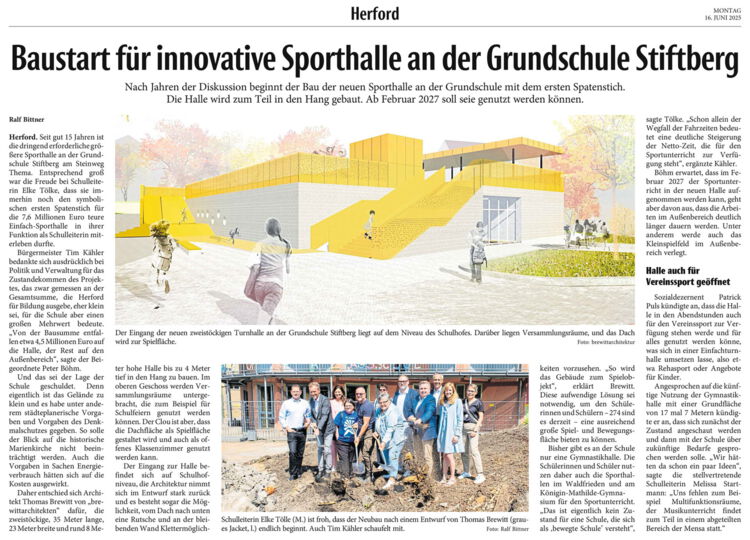 Baubeginn Sporthalle Grundschule Stiftberg Herford